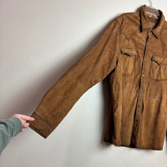 Scully Mens Brown Suede Real Leather Western Snap Front Shirt Jacket Size 2XL